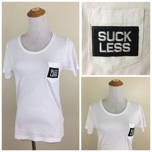 NWOT White Black 'SUCK LESS' Patch One Pocket Soft Short Sleeve Shirt